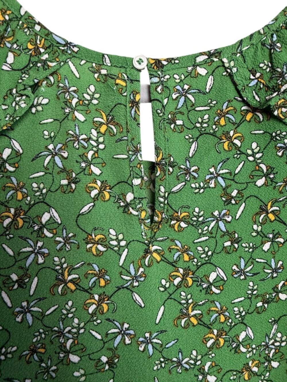 Max Studio Green Floral Ditsy Print Ruffle Yoke Balloon Sleeve Blouse - Picture 8 of 12